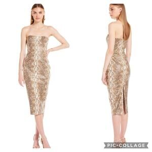Katie May Vixen Dress In Camel Snake Print Halter Dress Back Split Size Med EUC